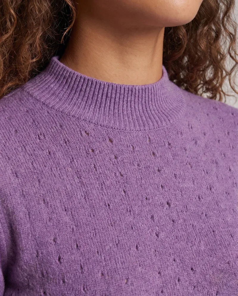 Damen Feiner Feinstrickpullover mit kurzem Stehkragen und Ajourstruktur Nord Taschen