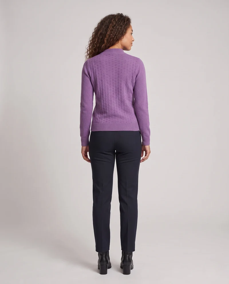Damen Feiner Feinstrickpullover mit kurzem Stehkragen und Ajourstruktur Nord Taschen