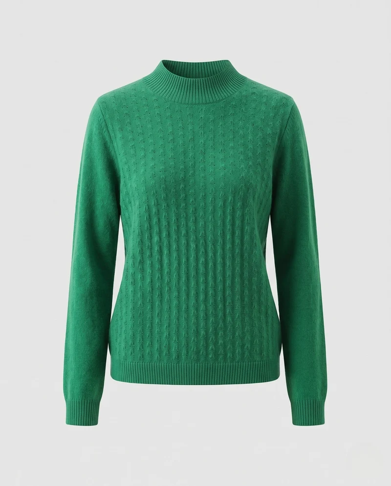 Damen Feiner Feinstrickpullover mit kurzem Stehkragen und Ajourstruktur Nord Taschen