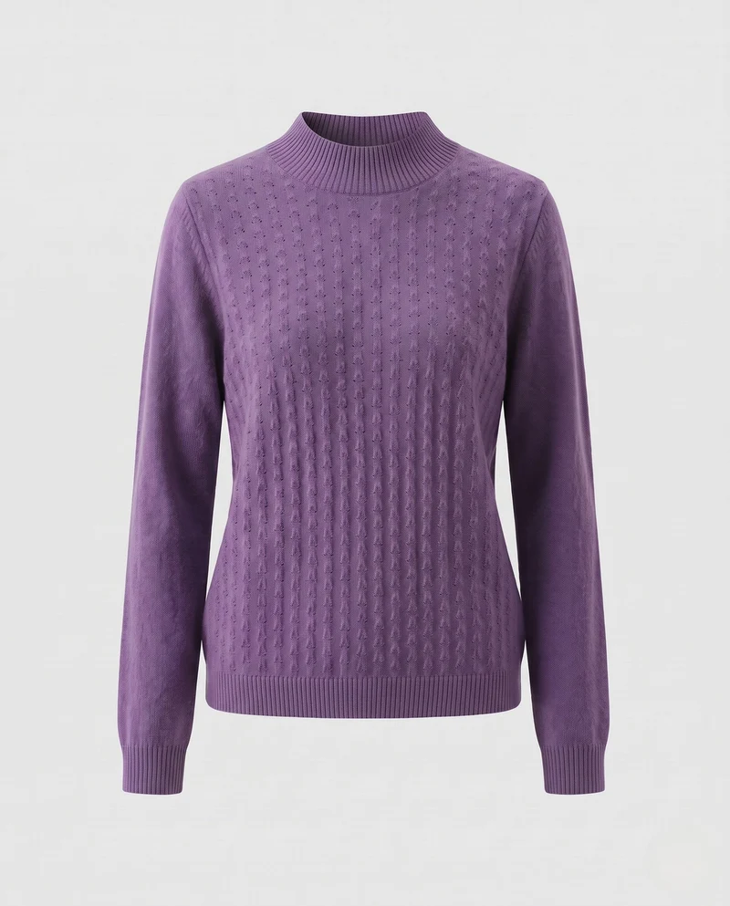 Damen Feiner Feinstrickpullover mit kurzem Stehkragen und Ajourstruktur Nord Taschen