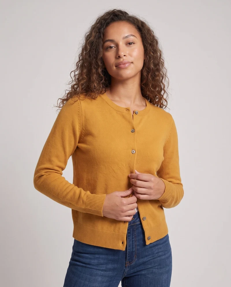Damen Feiner Cashmere-Mix Rundhals-Cardigan mit Knopfleiste Nord Taschen