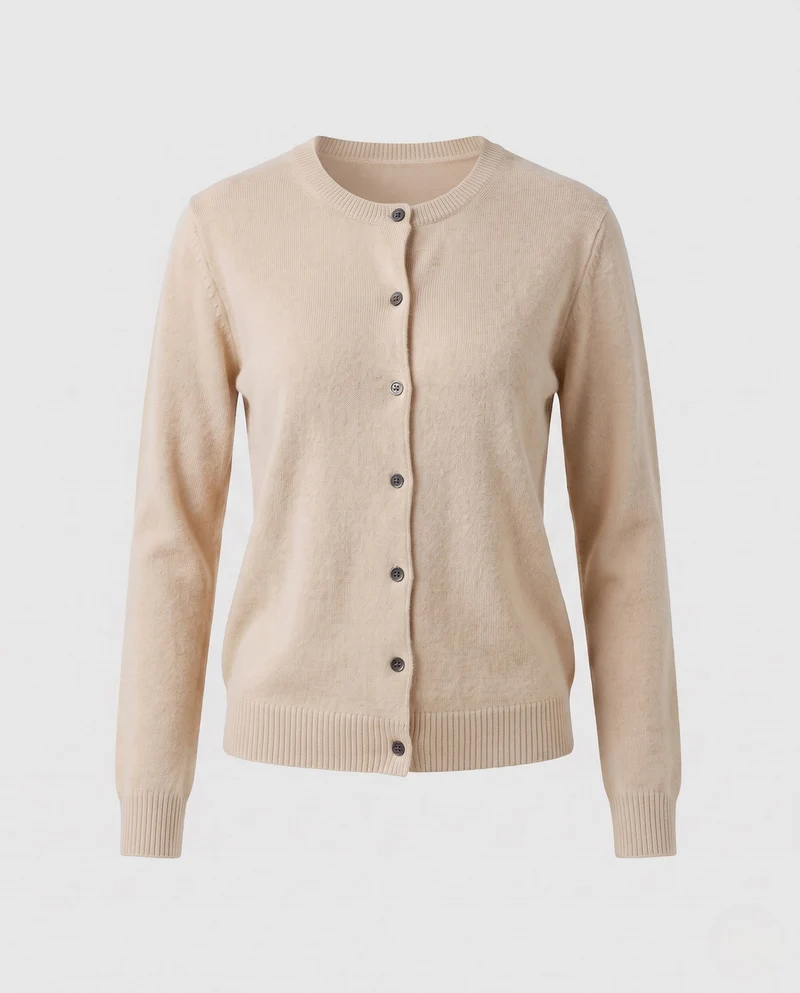 Damen Feiner Cashmere-Mix Rundhals-Cardigan mit Knopfleiste Nord Taschen