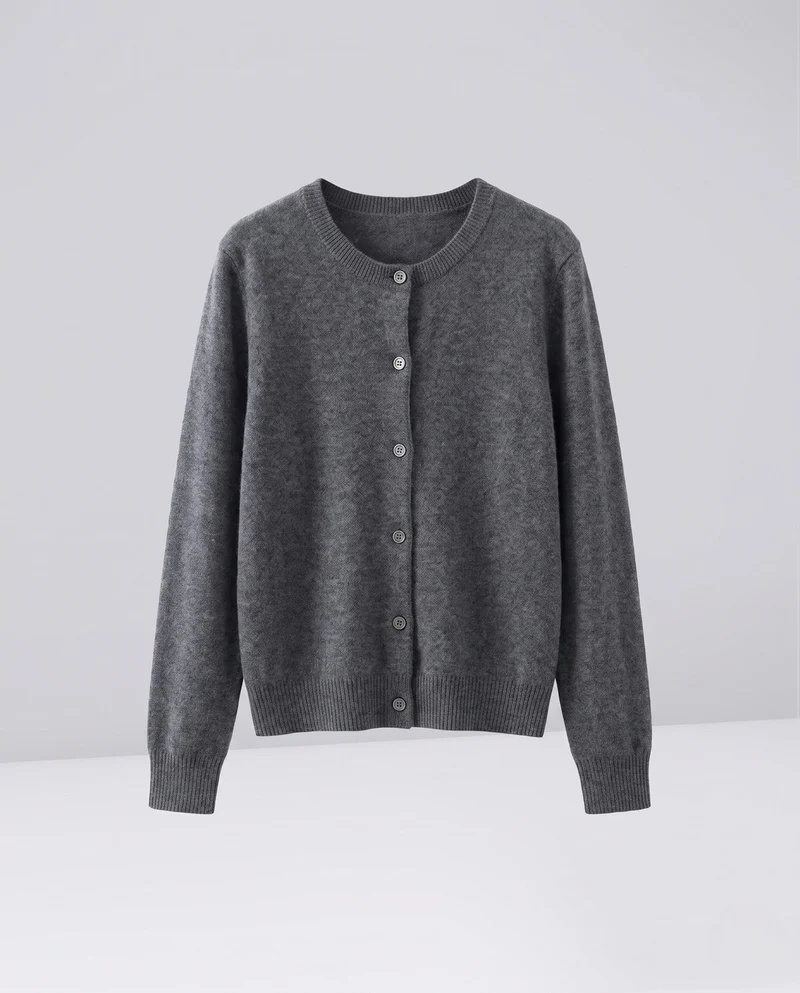 Damen Feiner Cashmere-Mix Rundhals-Cardigan mit Knopfleiste Nord Taschen