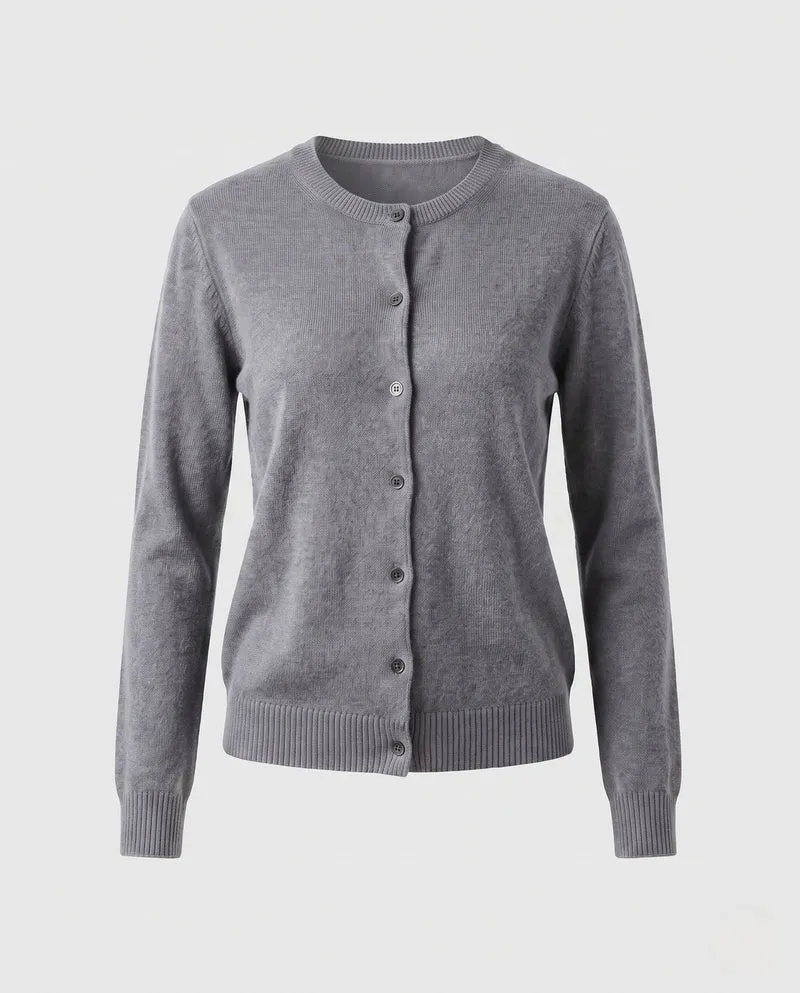 Damen Feiner Cashmere-Mix Rundhals-Cardigan mit Knopfleiste Nord Taschen