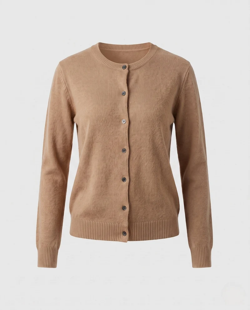 Damen Feiner Cashmere-Mix Rundhals-Cardigan mit Knopfleiste Nord Taschen