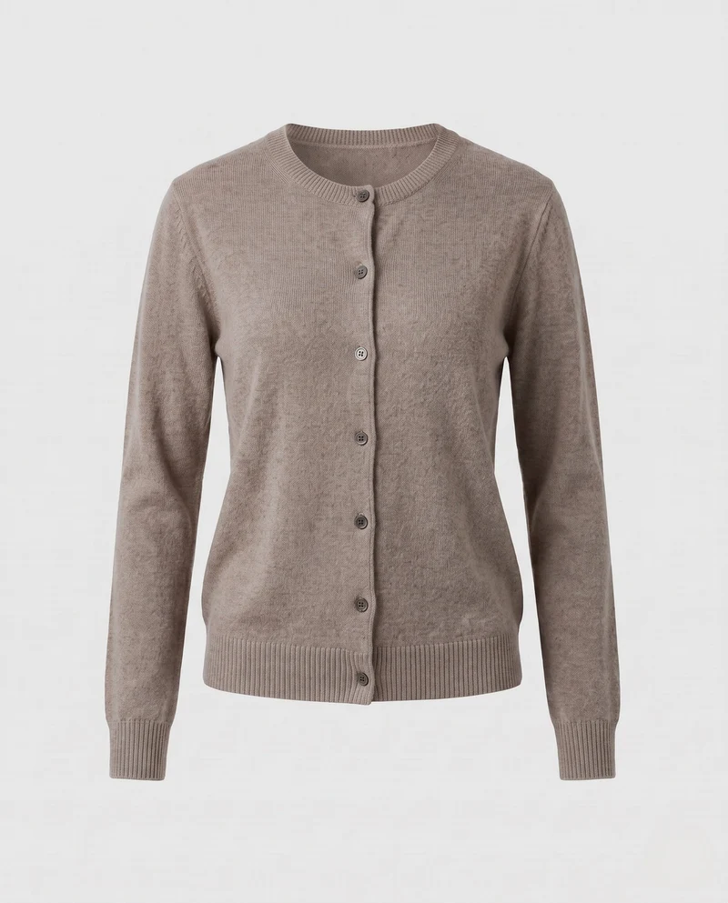 Damen Feiner Cashmere-Mix Rundhals-Cardigan mit Knopfleiste Nord Taschen