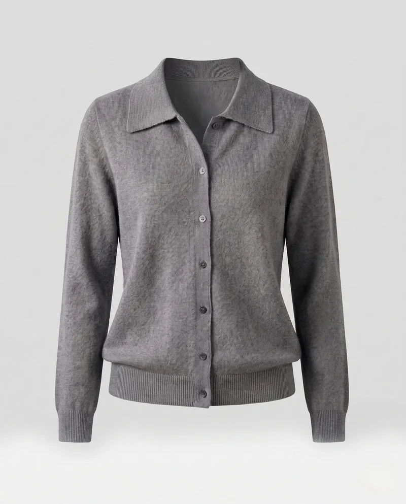 Damen Feiner Feinstrick-Cardigan mit Hemdkragen und dezenter Knopfleiste Nord Taschen