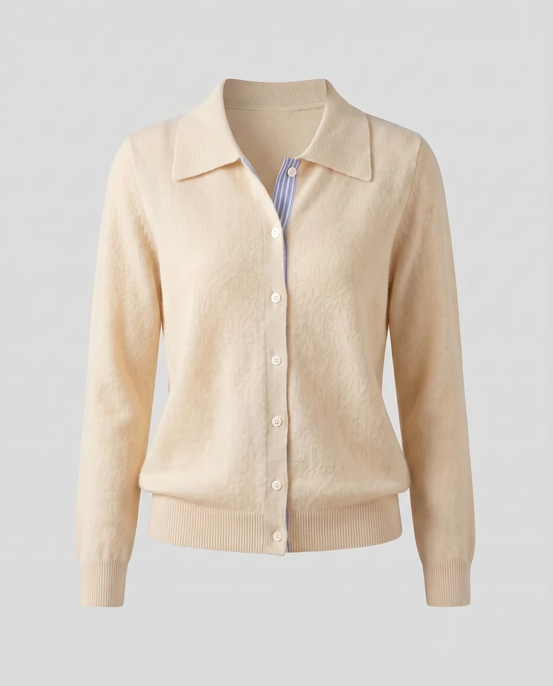 Damen Feiner Feinstrick-Cardigan mit Hemdkragen und dezenter Knopfleiste Nord Taschen