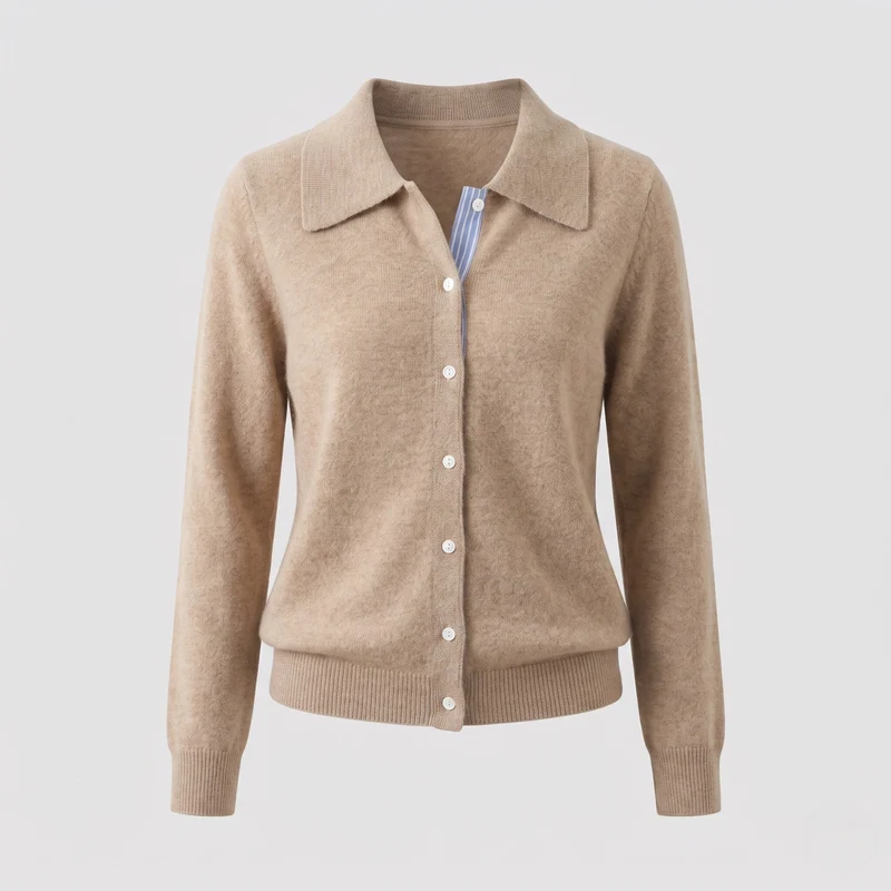 Damen Feiner Feinstrick-Cardigan mit Hemdkragen und dezenter Knopfleiste Nord Taschen