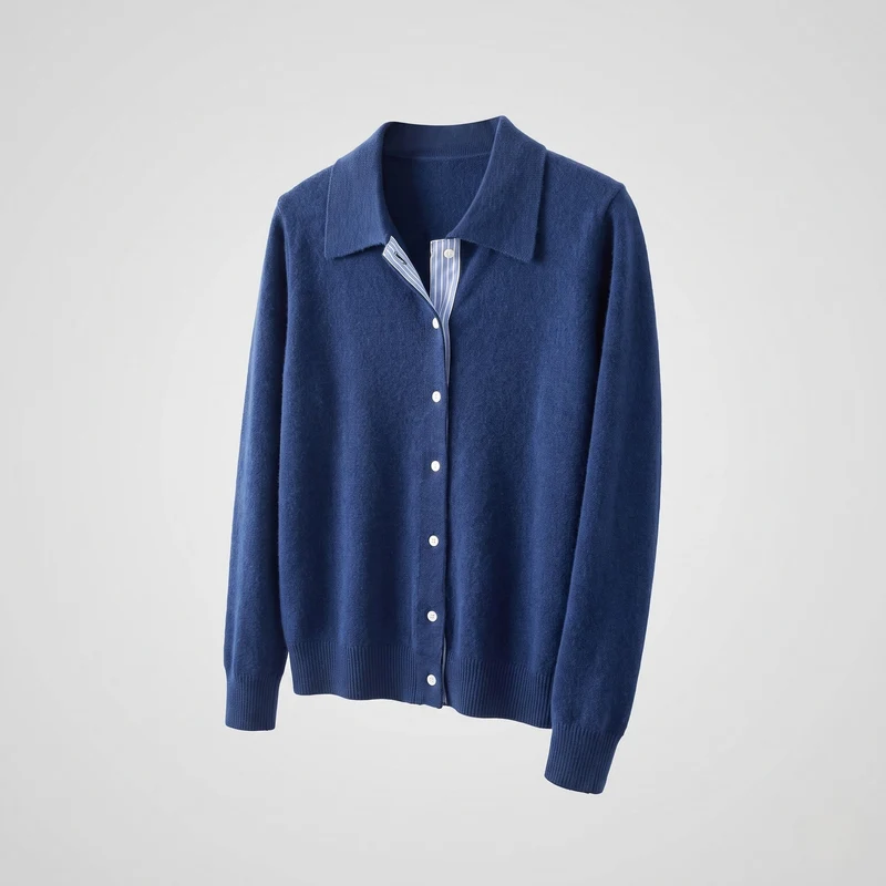 Damen Feiner Feinstrick-Cardigan mit Hemdkragen und dezenter Knopfleiste Nord Taschen