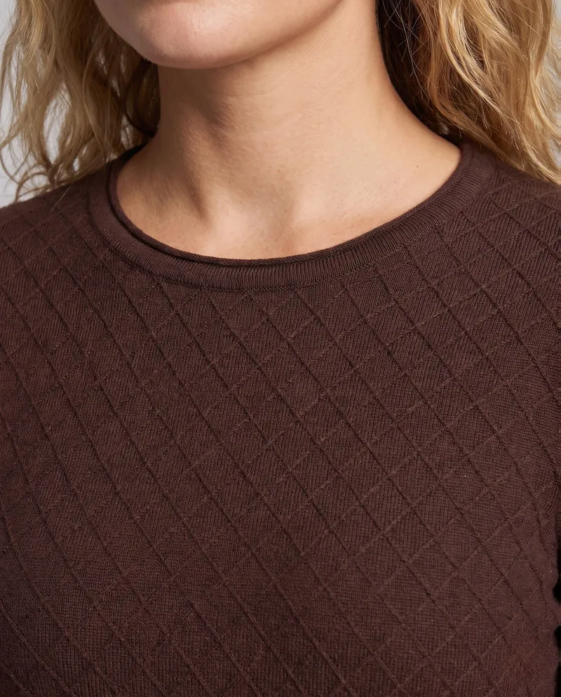 Damen Feiner Ajour‑Strickpullover mit Rundhalsausschnitt und leichter kastiger Silhouette Nord Taschen
