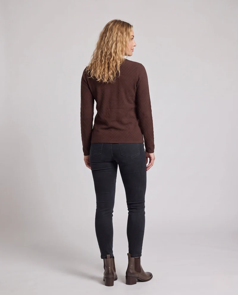 Damen Feiner Ajour‑Strickpullover mit Rundhalsausschnitt und leichter kastiger Silhouette Nord Taschen