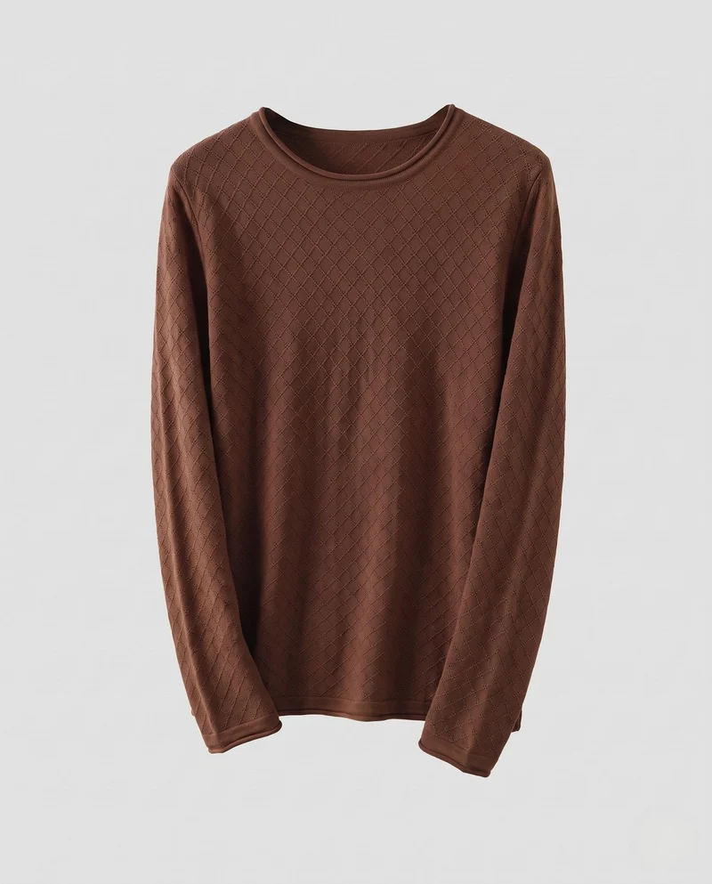 Damen Feiner Ajour‑Strickpullover mit Rundhalsausschnitt und leichter kastiger Silhouette Nord Taschen