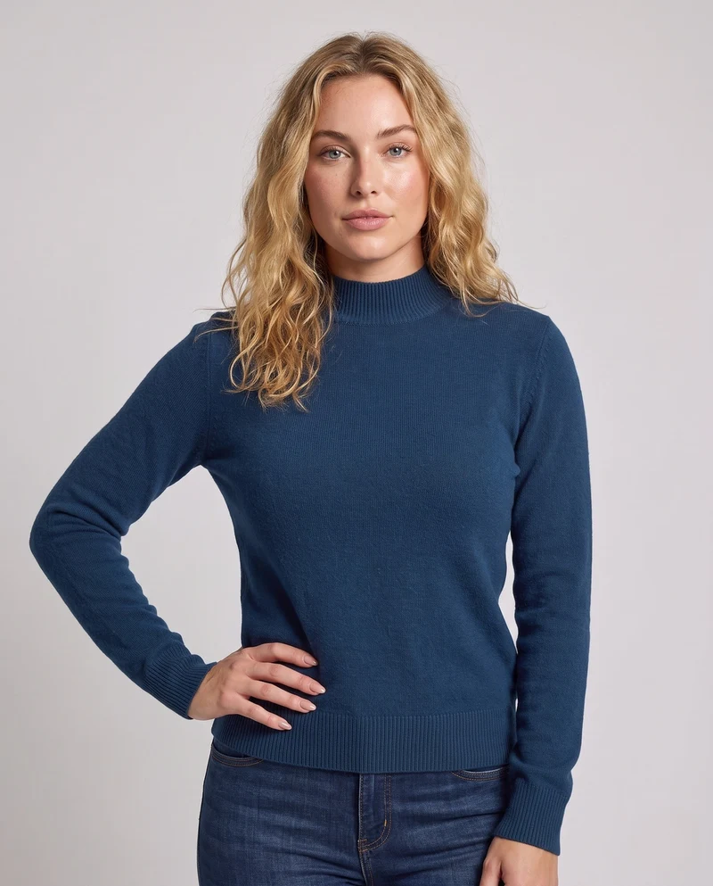 Damen Feiner Angora‑Look Pullover mit kurzem Stehkragen und flauschiger Oberfläche Nord Taschen