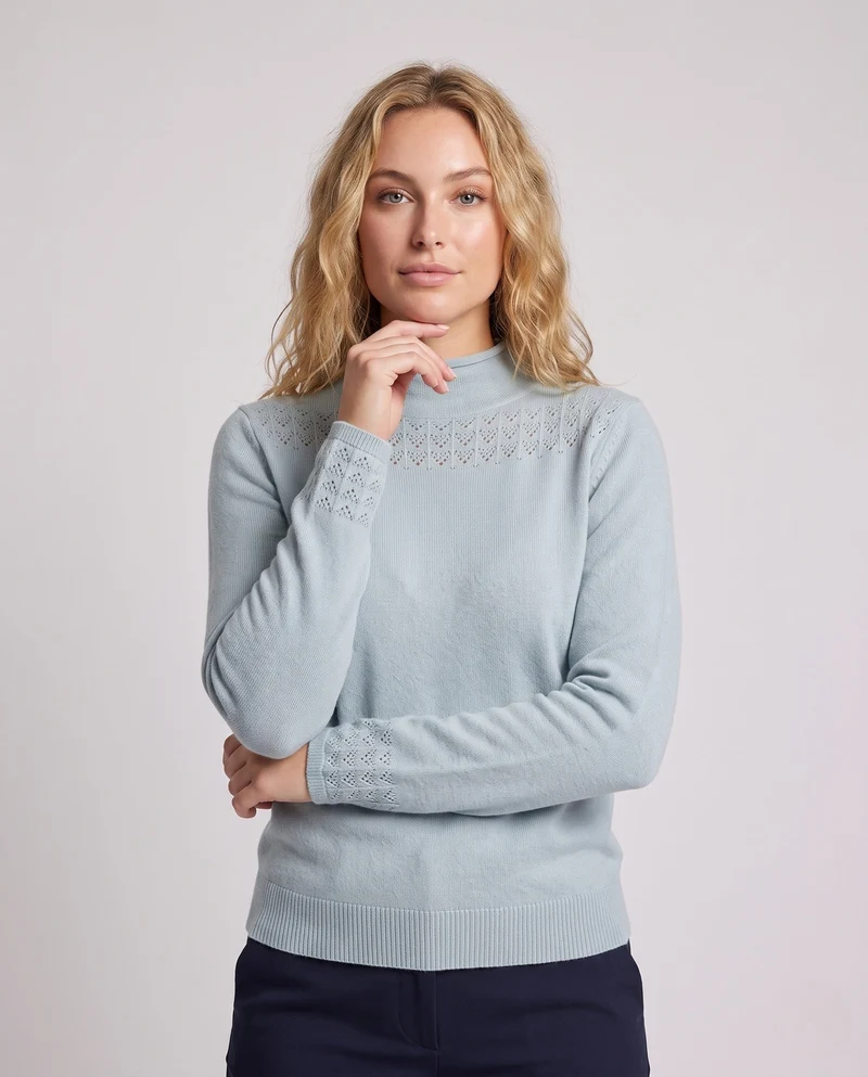 Damen Feiner Ajour-Mockneckpullover mit kastiger Silhouette Nord Taschen