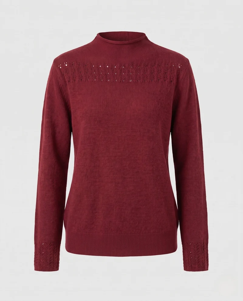 Damen Feiner Ajour-Mockneckpullover mit kastiger Silhouette Nord Taschen