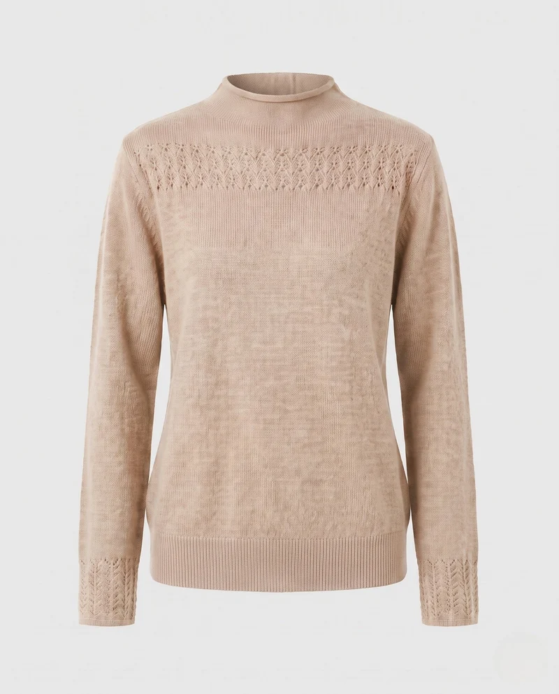 Damen Feiner Ajour-Mockneckpullover mit kastiger Silhouette Nord Taschen