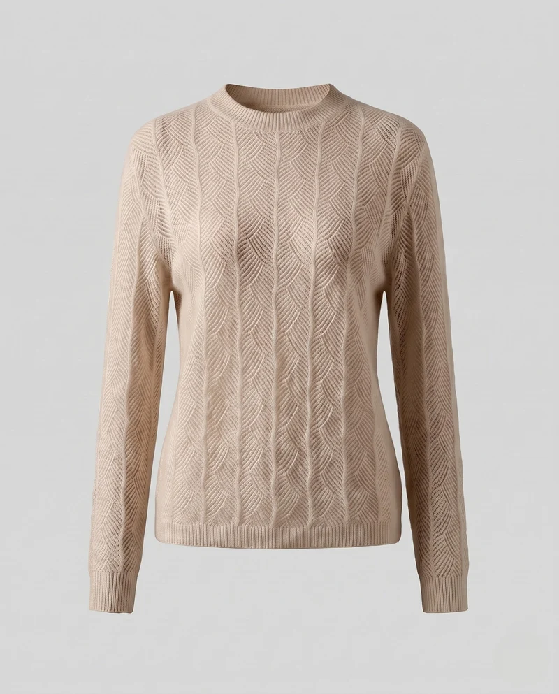 Damen Feiner Ajour-Strickpullover mit Blattmuster und weichem Mohair‑Effekt Nord Taschen