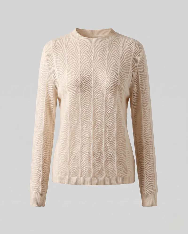 Damen Feiner Ajour-Strickpullover mit Blattmuster und weichem Mohair‑Effekt Nord Taschen