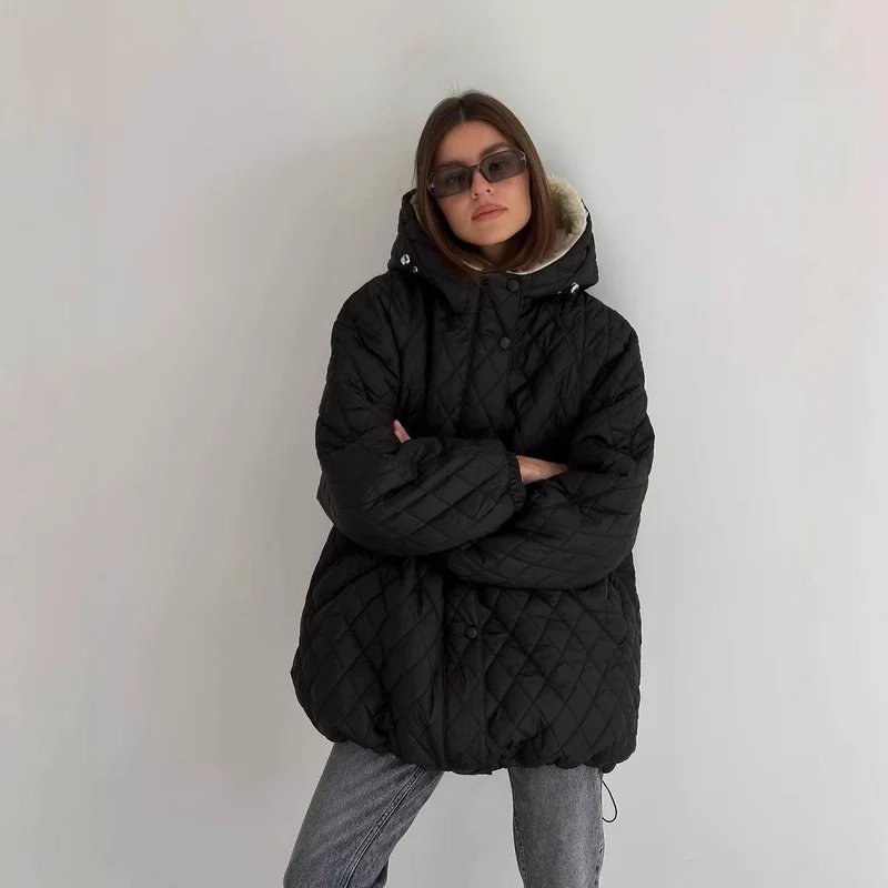 Damen Oversize Steppjacke mit Teddyfutter und Kapuze Nord Taschen