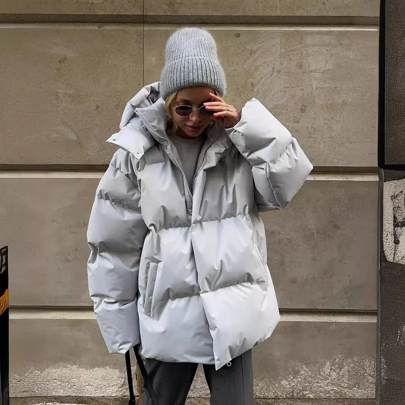 Damen Oversize Steppjacke mit Kapuze und wattierter Thermofüllung Nord Taschen
