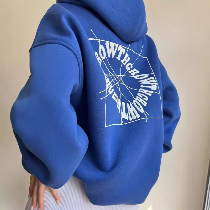Damen Oversize Kapuzenpullover mit Grafikprint auf dem Rücken Nord Taschen