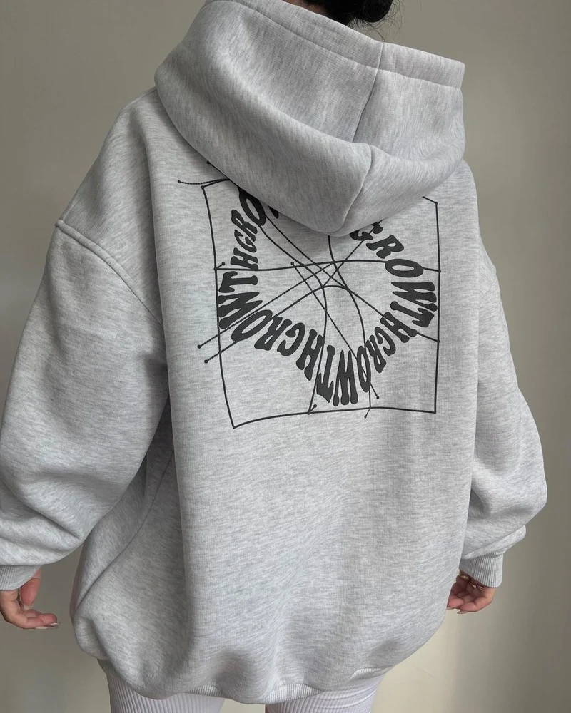 Damen Oversize Kapuzenpullover mit Grafikprint auf dem Rücken Nord Taschen