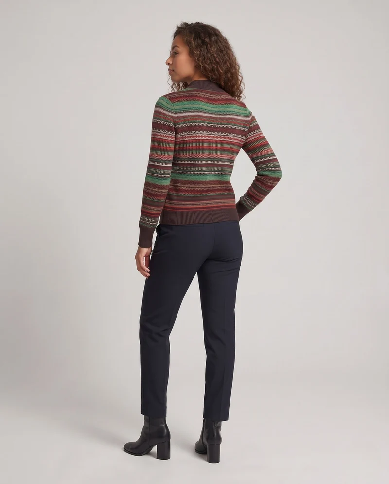 Damen Jacquard-Feinstrickpullover mit kurzem Stehkragen, kastiger Silhouette und Multistreifen-Design Nord Taschen