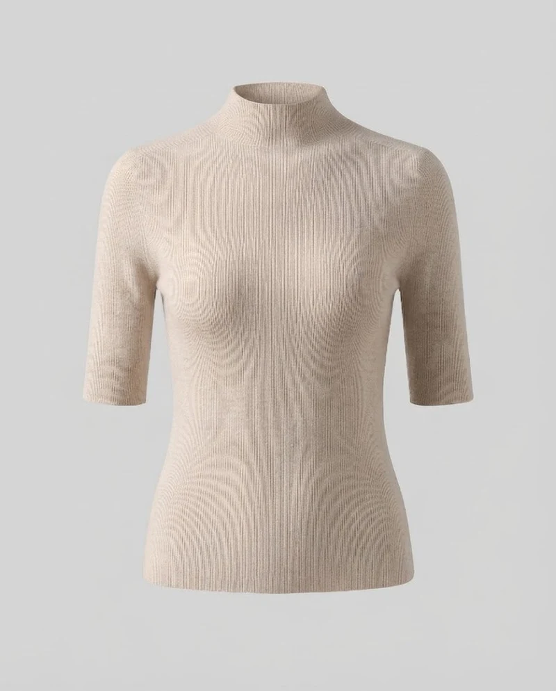 Damen Halbarm Feinstrickpullover mit kurzem Stehkragen und figurbetonter Passform Nord Taschen