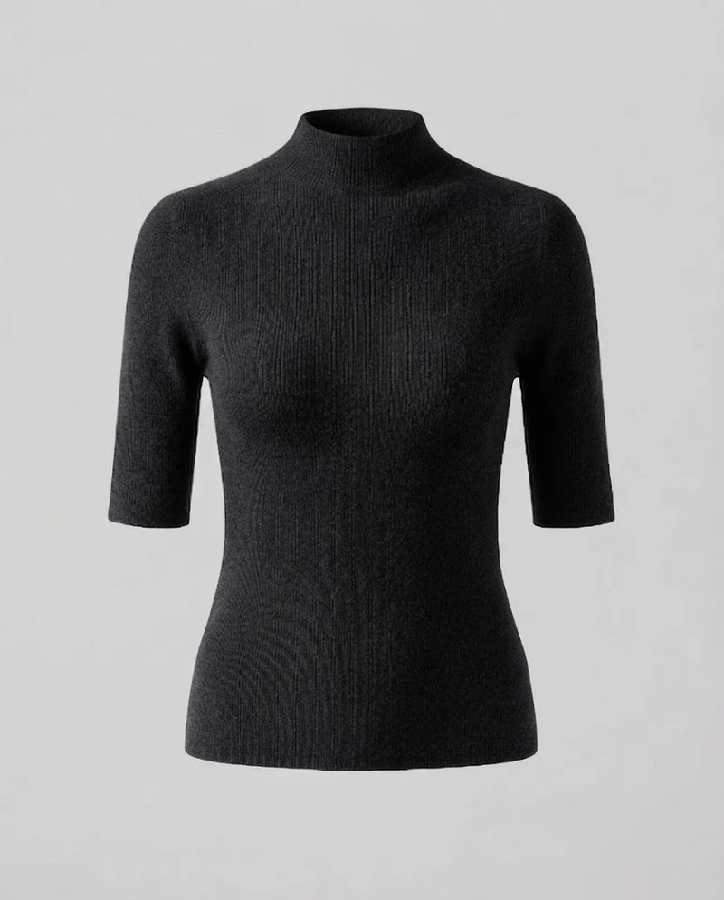 Damen Halbarm Feinstrickpullover mit kurzem Stehkragen und figurbetonter Passform Nord Taschen