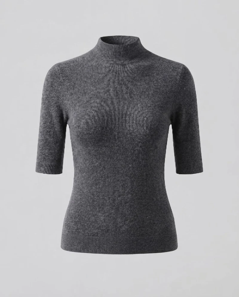 Damen Halbarm Feinstrickpullover mit kurzem Stehkragen und figurbetonter Passform Nord Taschen