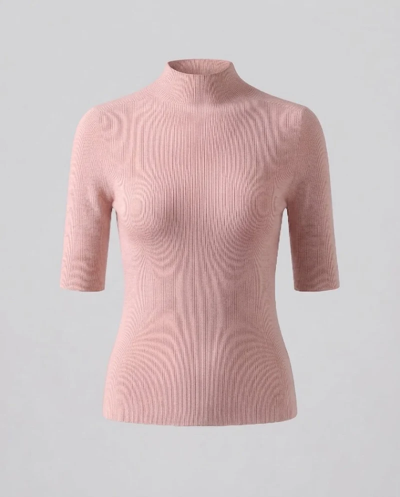 Damen Halbarm Feinstrickpullover mit kurzem Stehkragen und figurbetonter Passform Nord Taschen