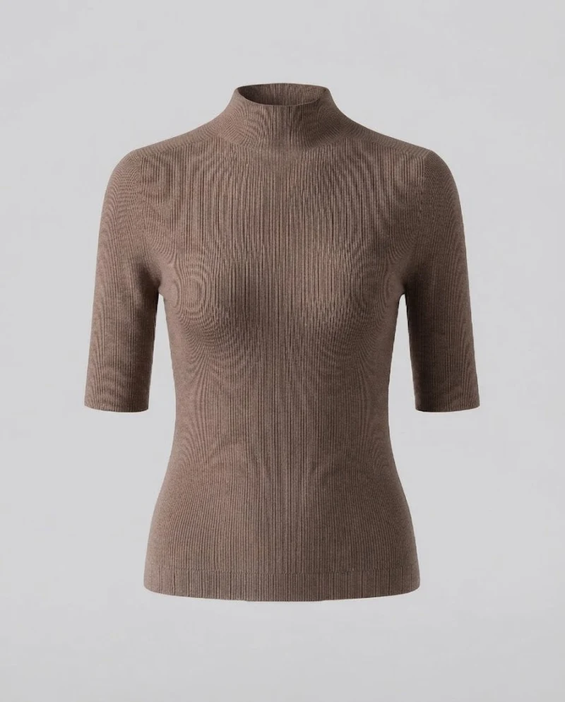 Damen Halbarm Feinstrickpullover mit kurzem Stehkragen und figurbetonter Passform Nord Taschen