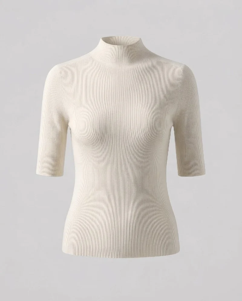 Damen Halbarm Feinstrickpullover mit kurzem Stehkragen und figurbetonter Passform Nord Taschen