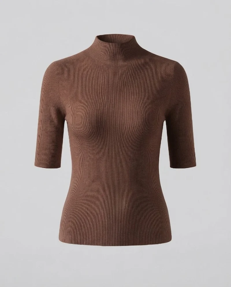 Damen Halbarm Feinstrickpullover mit kurzem Stehkragen und figurbetonter Passform Nord Taschen