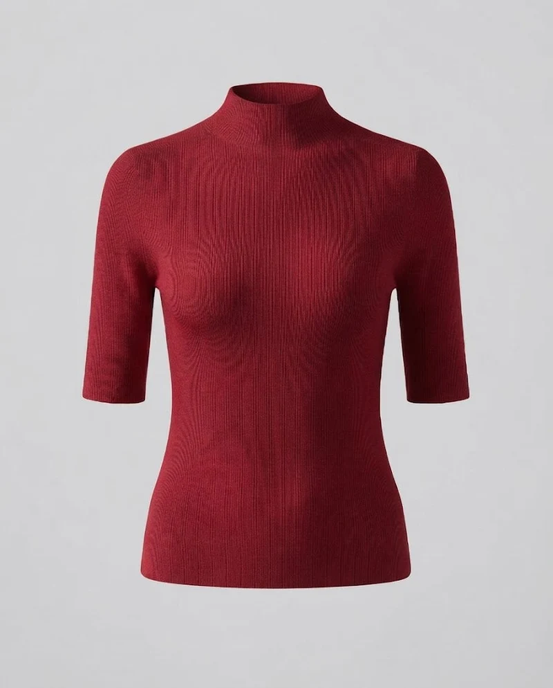 Damen Halbarm Feinstrickpullover mit kurzem Stehkragen und figurbetonter Passform Nord Taschen