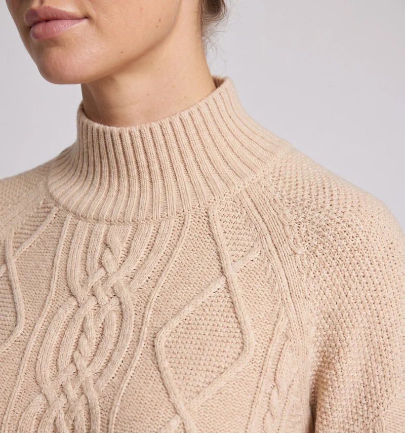 Damen Grobstrick-Rollkragenpullover mit Zopf- und Rautenmuster Nord Taschen