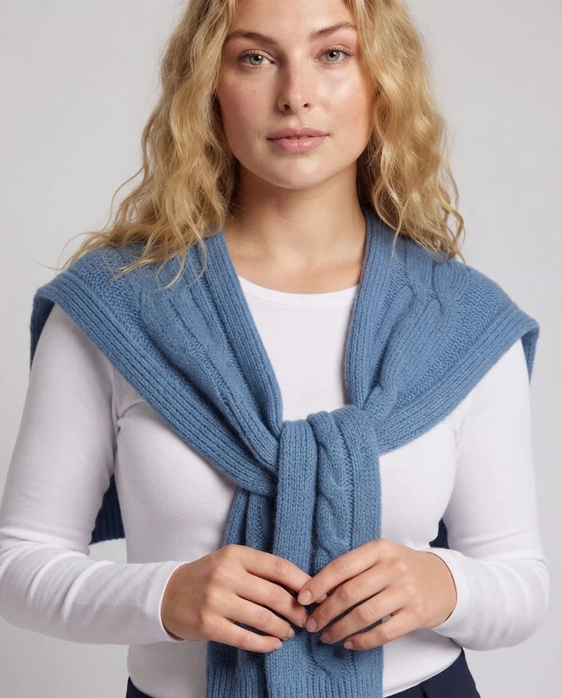 Damen Grobstrick-Schultertuch mit Zopfmuster und Kurzpullover-Schnitt Nord Taschen