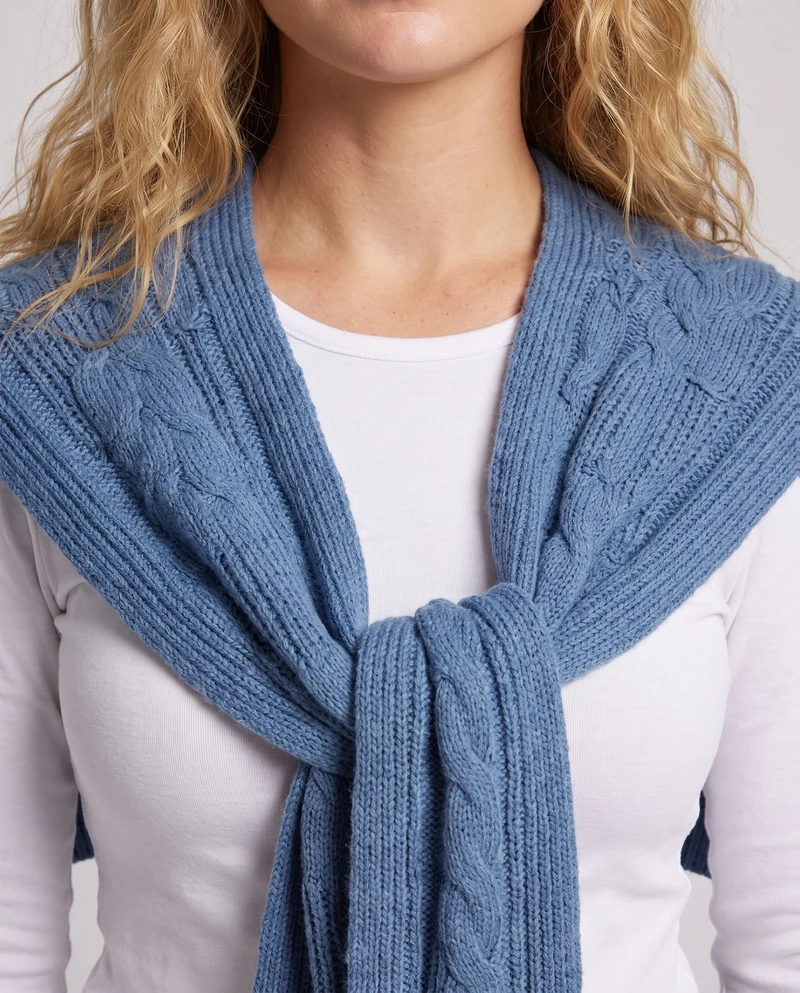 Damen Grobstrick-Schultertuch mit Zopfmuster und Kurzpullover-Schnitt Nord Taschen