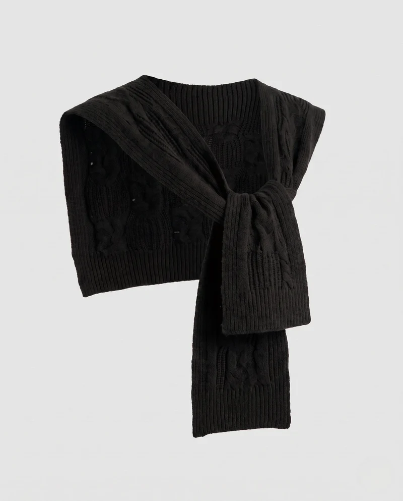 Damen Grobstrick-Schultertuch mit Zopfmuster und Kurzpullover-Schnitt Nord Taschen