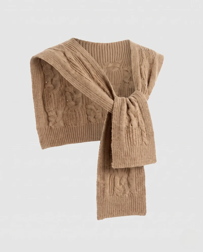 Damen Grobstrick-Schultertuch mit Zopfmuster und Kurzpullover-Schnitt Nord Taschen
