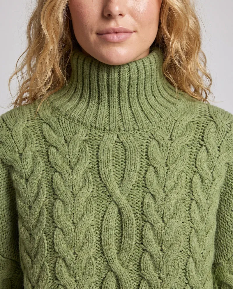 Damen Grobgestrickter Rollkragenpullover mit Zopfmuster und kastiger Silhouette Nord Taschen