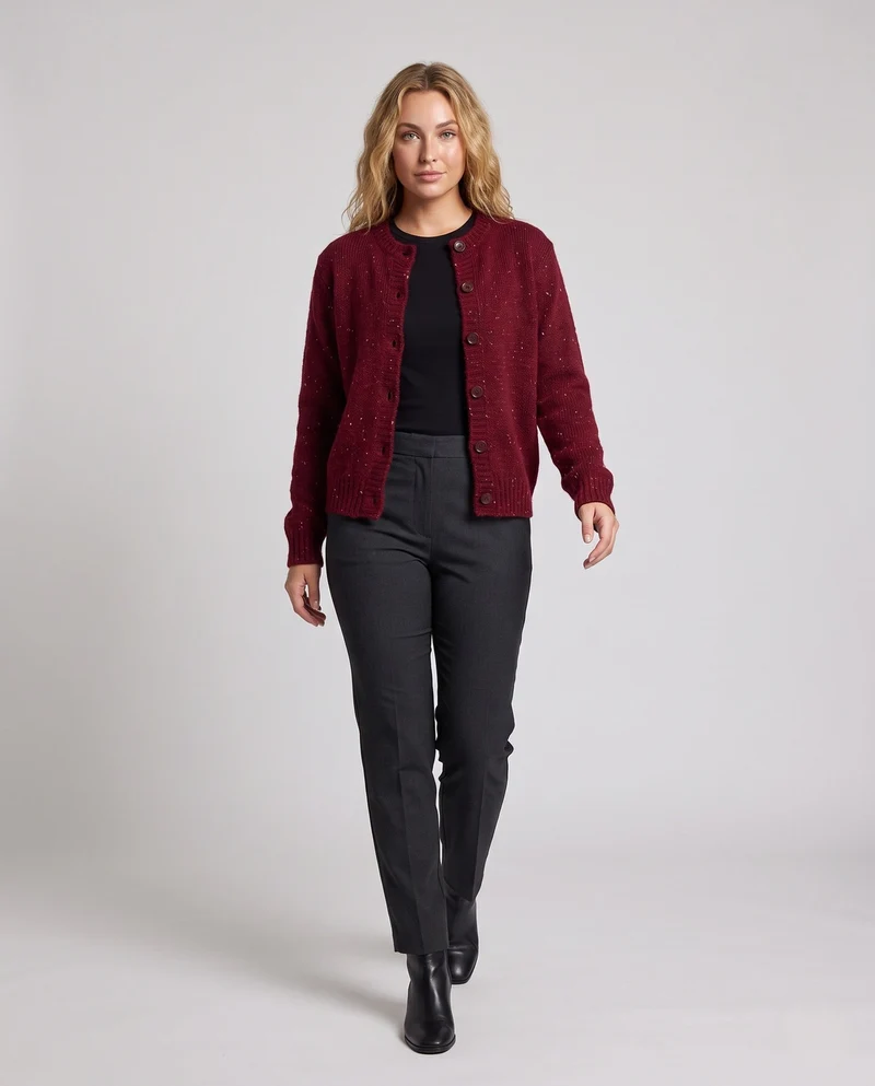 Damen Grobgestrickter Mohair‑Look Cardigan mit Glitzergarn und Perlenbrosche Nord Taschen