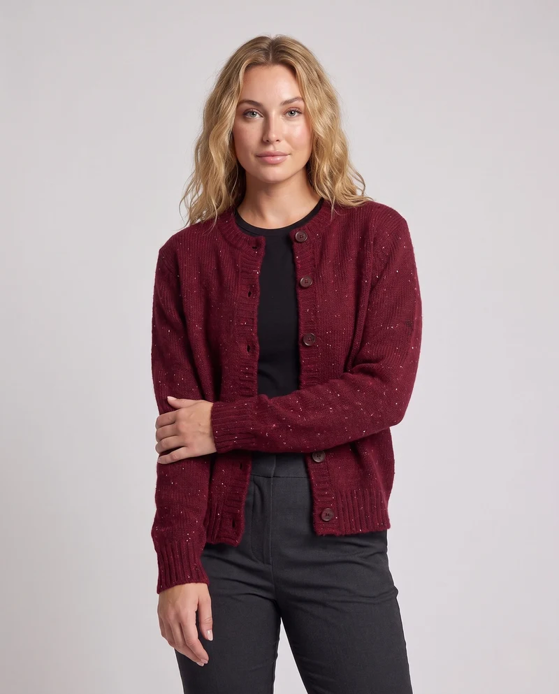Damen Grobgestrickter Mohair‑Look Cardigan mit Glitzergarn und Perlenbrosche Nord Taschen