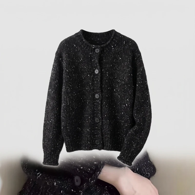 Damen Grobgestrickter Mohair‑Look Cardigan mit Glitzergarn und Perlenbrosche Nord Taschen