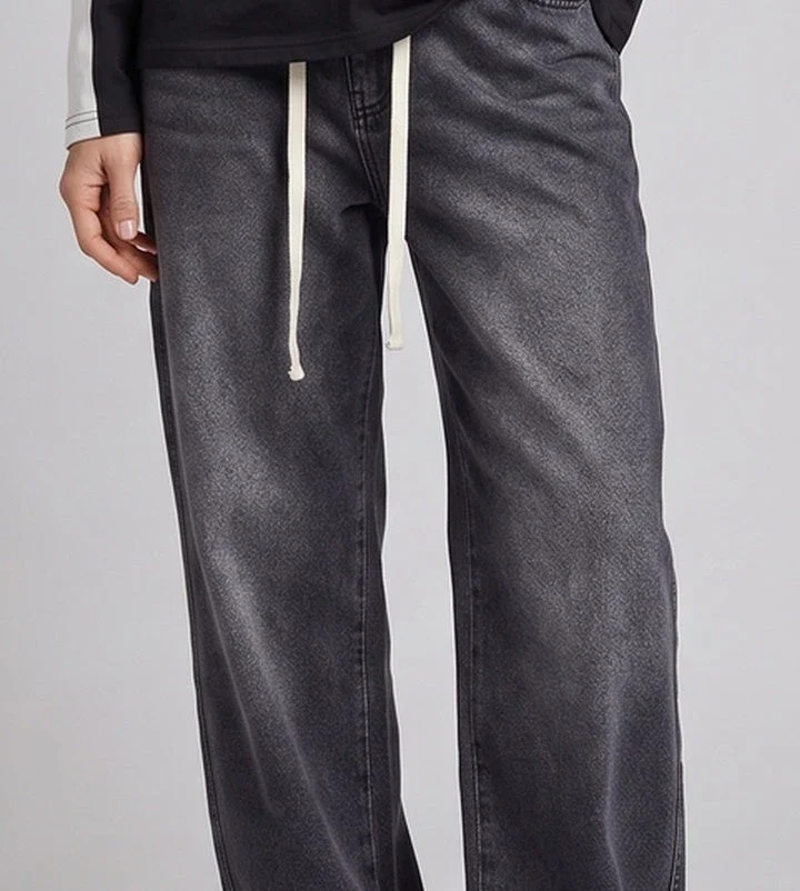 Damen Casual Weite Bein Jeans Nord Taschen