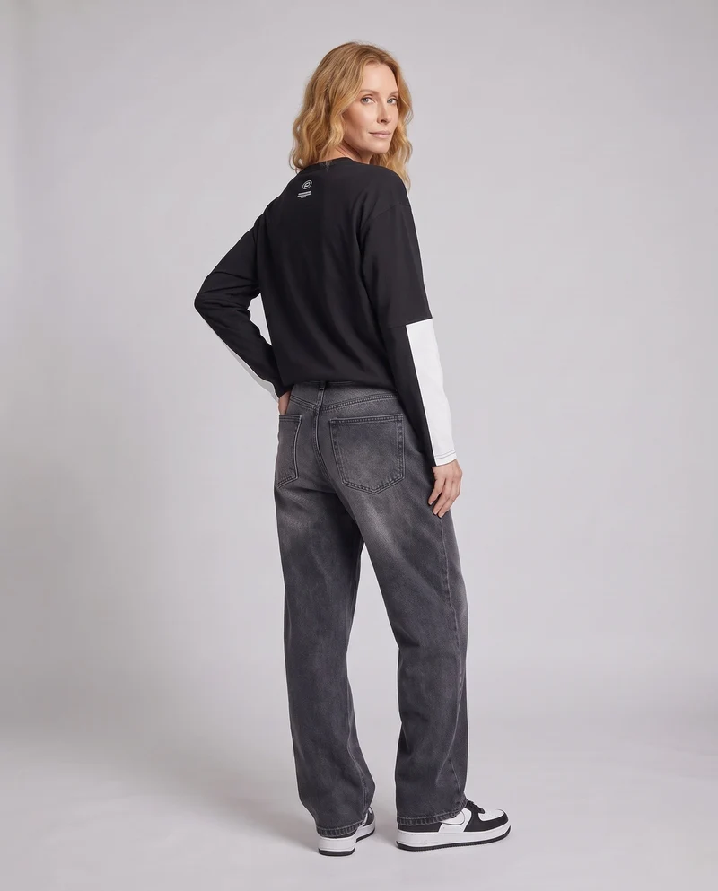 Damen Casual Weite Bein Jeans Nord Taschen