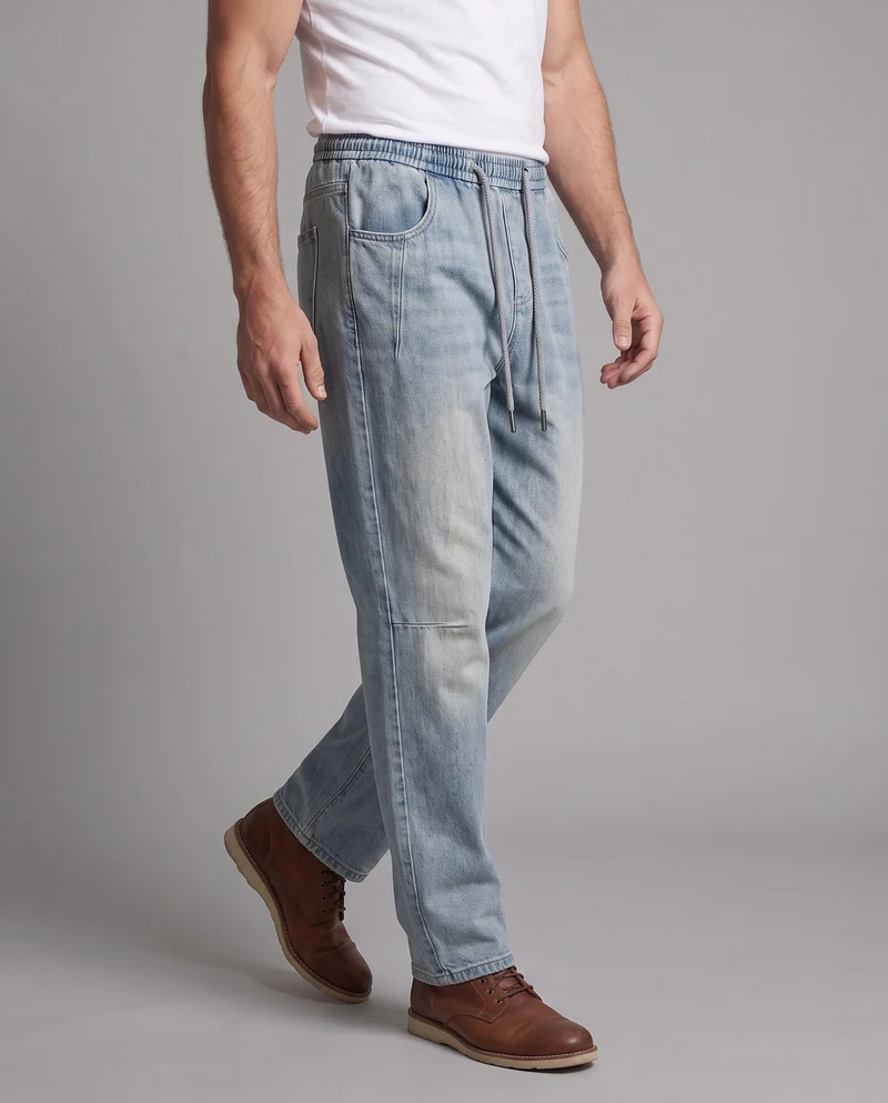 Herren Weite Baggy-Denimhose mit elastischem Kordelbund & Used-Wash Nord Taschen
