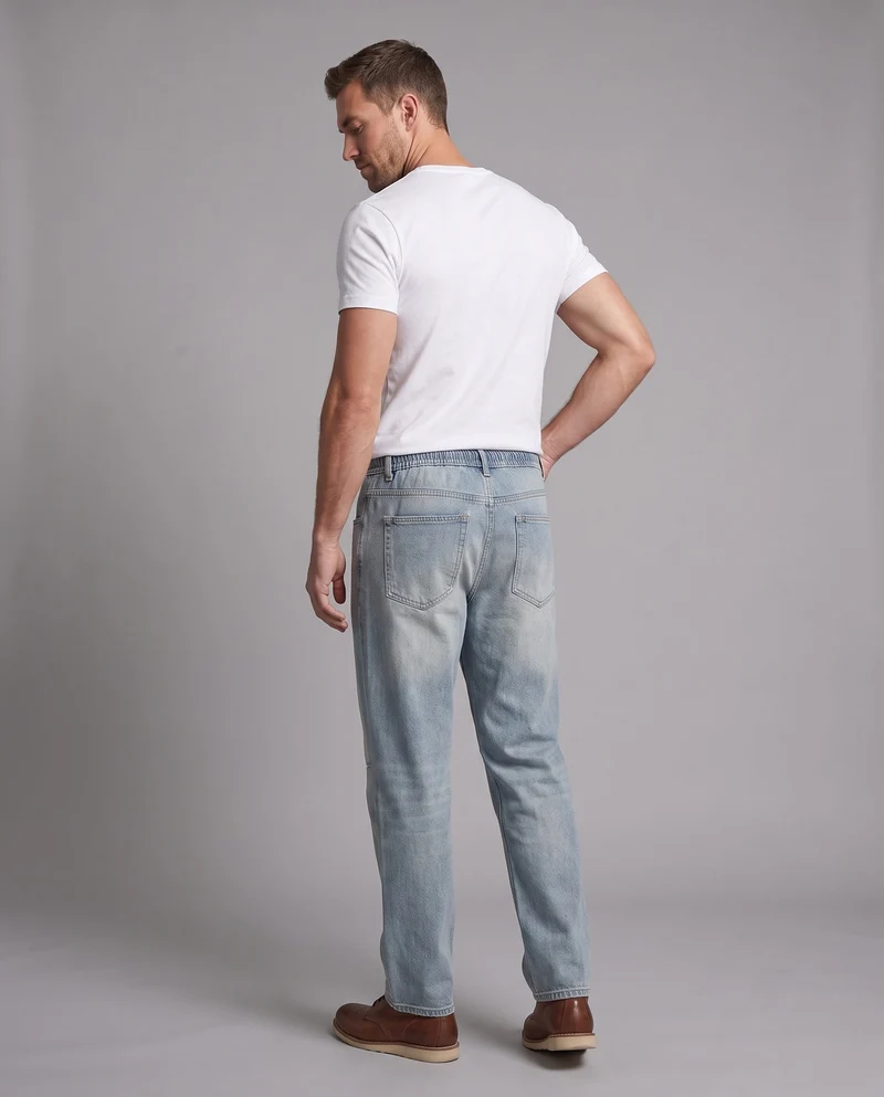 Herren Weite Baggy-Denimhose mit elastischem Kordelbund & Used-Wash Nord Taschen