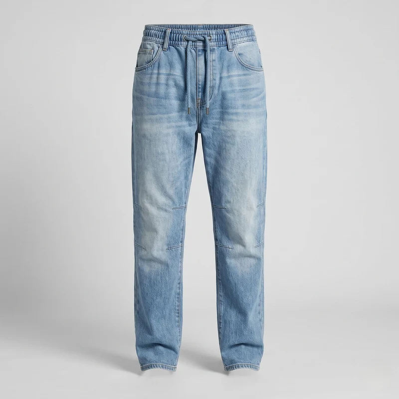 Herren Weite Baggy-Denimhose mit elastischem Kordelbund & Used-Wash Nord Taschen